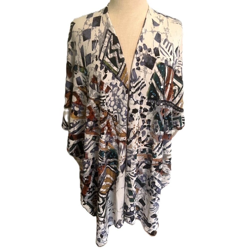 Chicos Women's Beaded Sequin Wrap Cardigan Kimono One Size Sweater Stretch